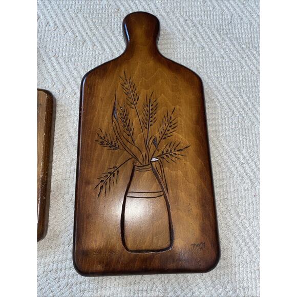 Vtg Hand Painted Folk Art Bundle Cutting Board Wooden Decorative Wall Art 70S - Picture 2 of 10